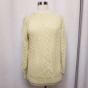 Vintage 70s Cream Cable Knit Acrylic Greek Fisherman Pullover Sweater Woman's Md